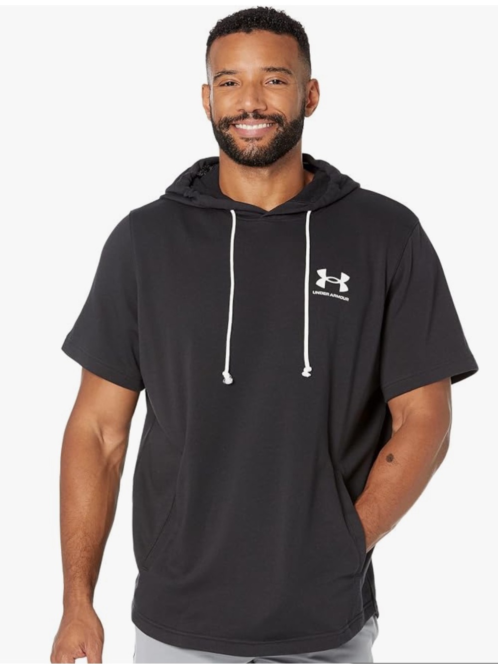 Under Armour Men's medium Rival Terry Short sleeve Hoodie pocket black casual